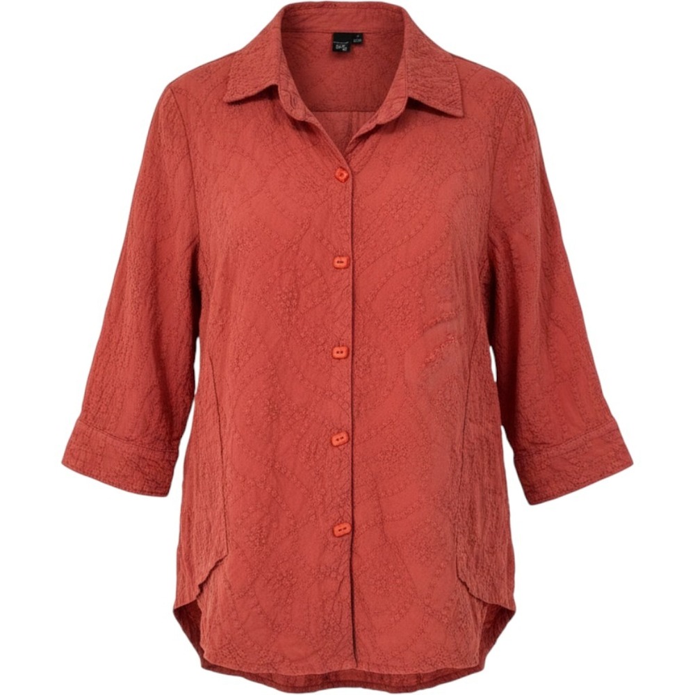 Focus Casual Life Button Orange Lagenlook Jacket Embroidered Artsy Art To Wear S